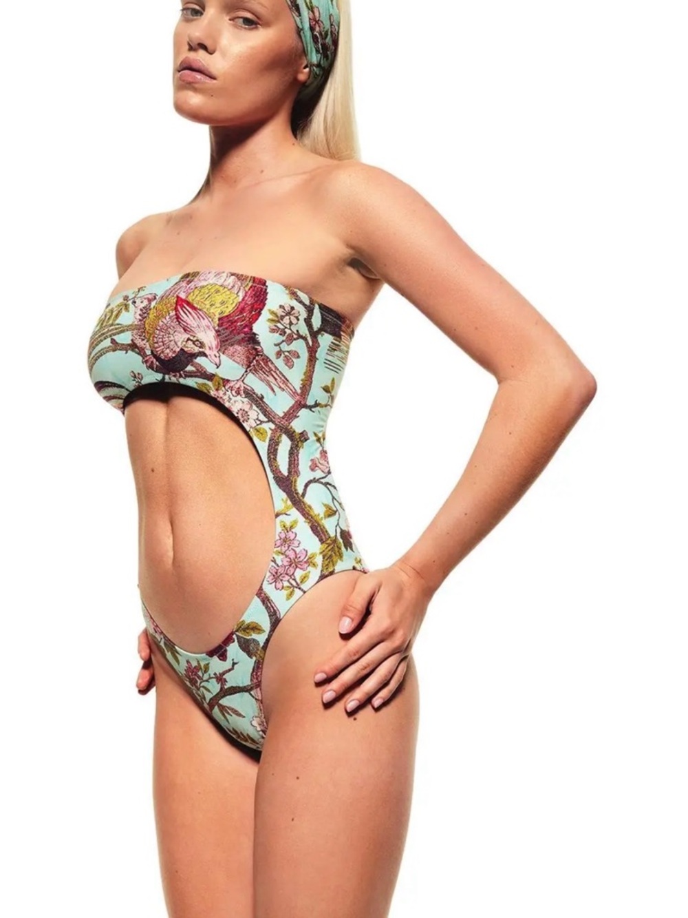 Women's Skims x Roberto Cavalli Cutout Monokini Swimsuit in Mint Floral Medium